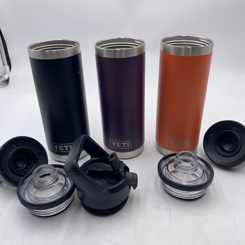 YETI Rambler 18oz Bottle Lot 3 Black Orange Purple Stainless Insulated Chug Cap